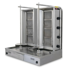 Doppel Gas Dönergrill mit Motor Unten / Gyrosgrill 4+4 Brenner / max. 70+70 kg