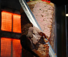 Gas Dönergrill mit Motor oben / Gyrosgrill 4 Brenner Beweglich / max. 50 kg