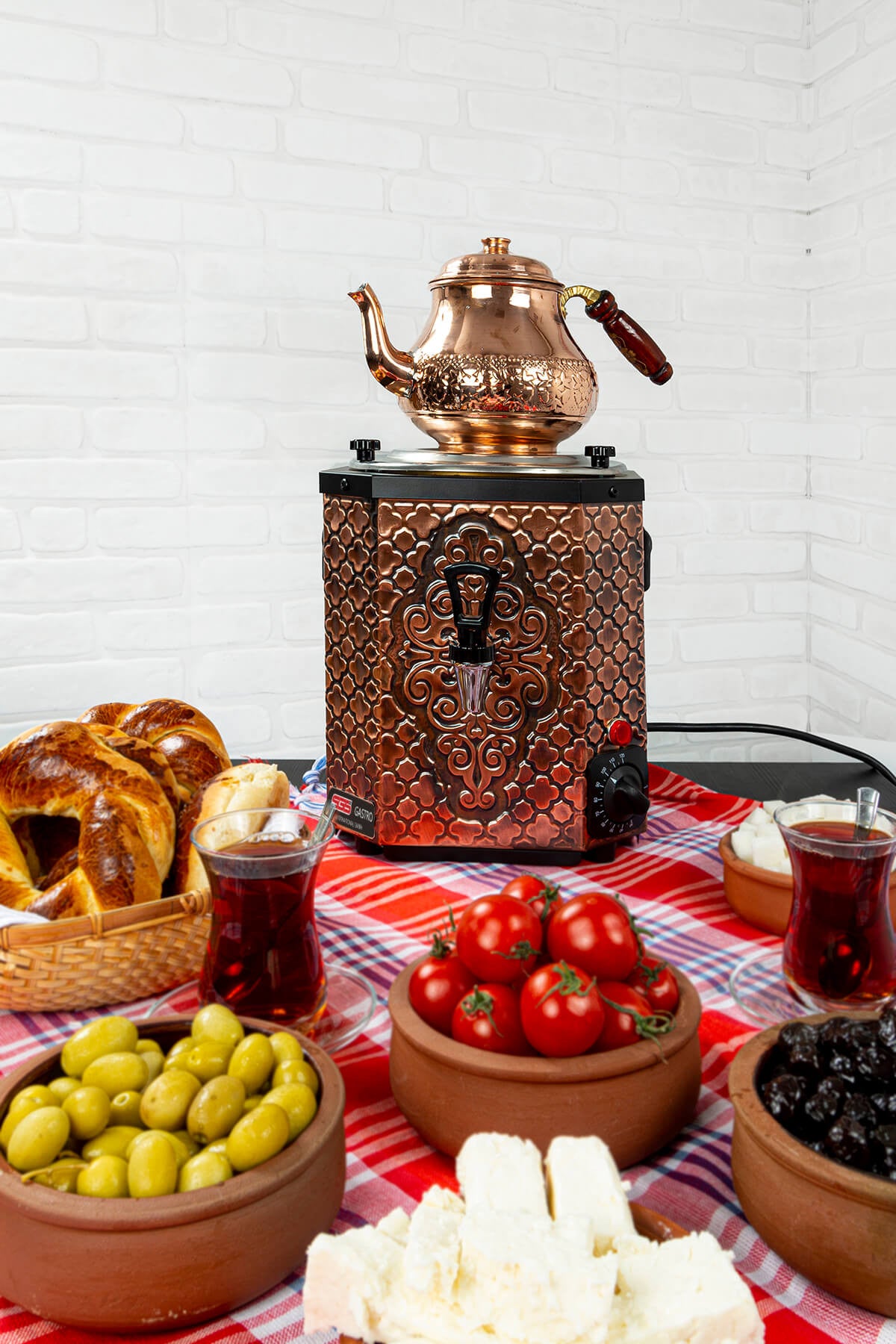 Samowar / Antik-Kupfer / Kupfer Teekocher mit 1 Teekanne / 3 lt.