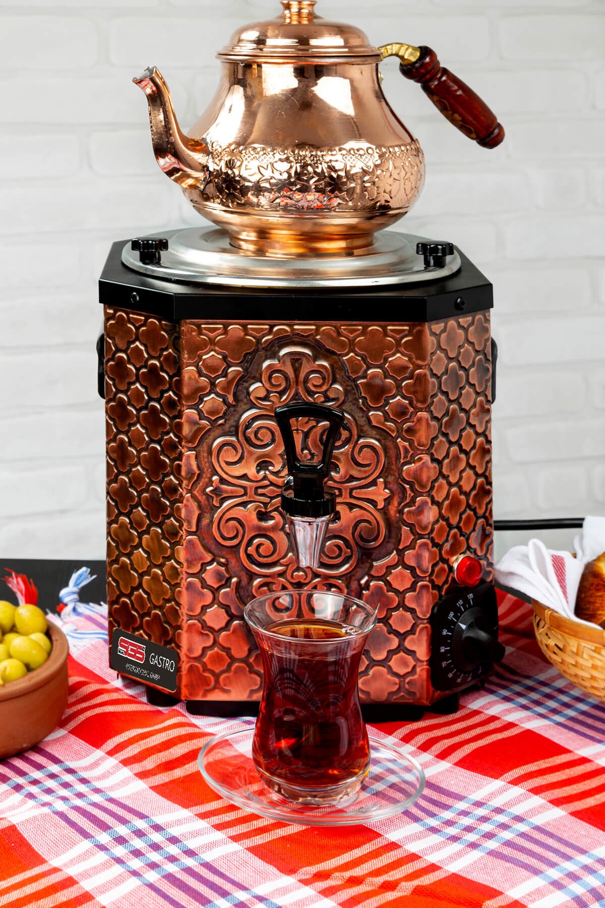 Samowar / Antik-Kupfer / Kupfer Teekocher mit 1 Teekanne / 3 lt.