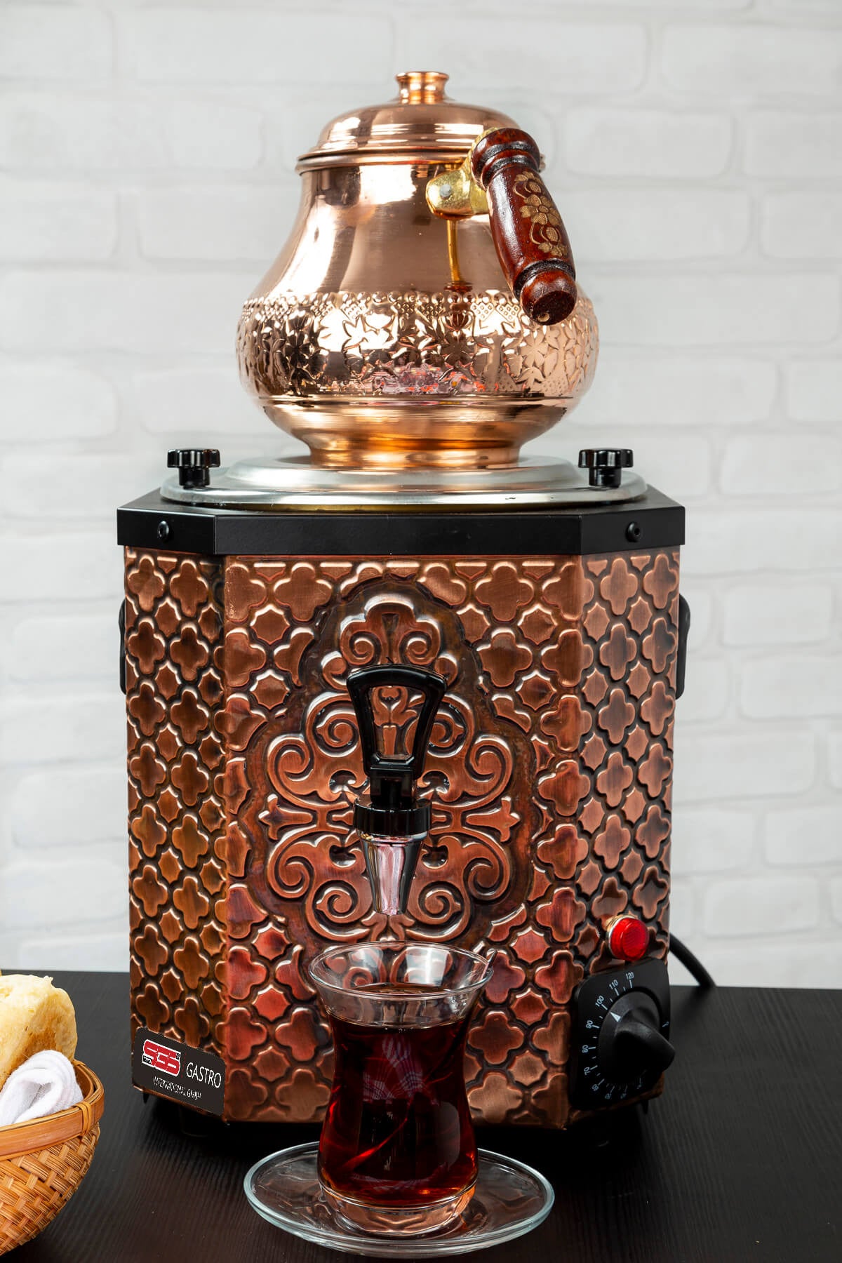 Samowar / Antik-Kupfer / Kupfer Teekocher mit 1 Teekanne / 3 lt.