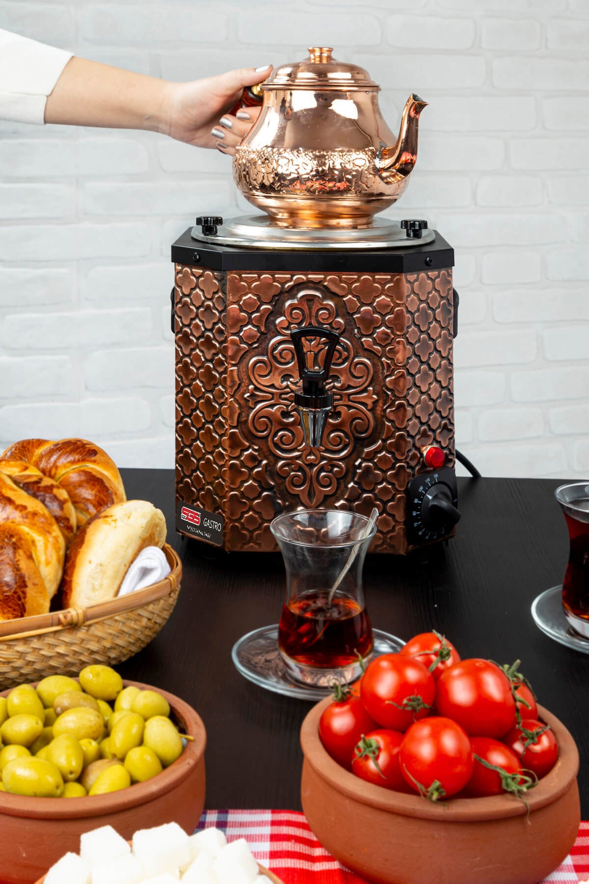 Samowar / Antik-Kupfer / Kupfer Teekocher mit 1 Teekanne / 3 lt.