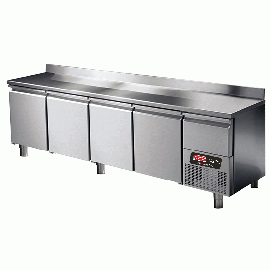 Kühltisch 4 Türen / 233 cm / GN 1/1 / Aufkantung und Gekühlter Shublade