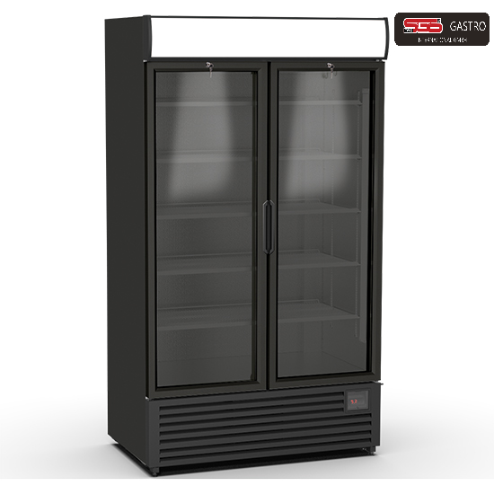 Getränkekühlvitrine 1140 Liter mit 2 Glastüren und Werbedisplay