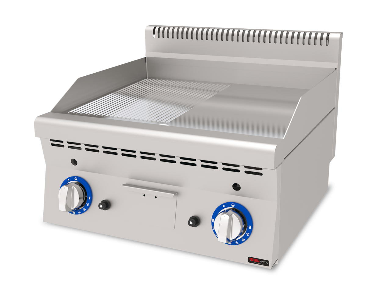 Gas Bratplatte Hardchrome / Glatt + Gerillt / 7.4 kW / Premium Serie 600