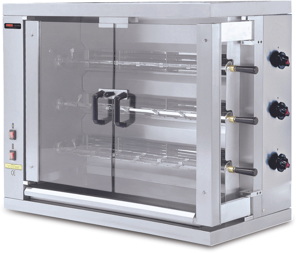 Elektro Hähnchengrill mit 3 Spießen für 15 Hähnchen / 1098x480x820 mm